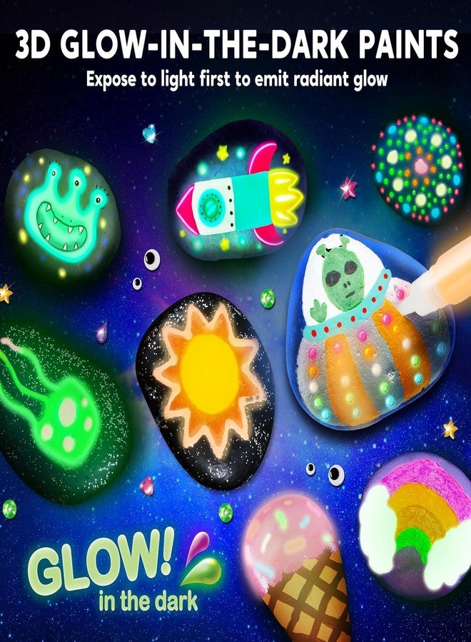 Zollyss Glow in The Dark Rock Painting Kit, 10 Smooth Rocks, 17 Paints, Complete Art Set with Brushes and Accessories - Image 4